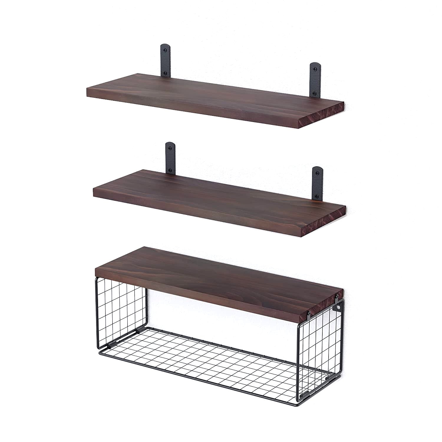 2-in-1 Floating Shelves with Storage Basket