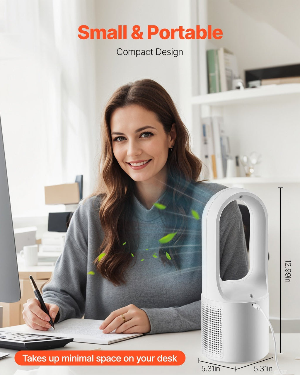 Portable Desk Bladeless Fan – 6-Speed Quiet Table Fan