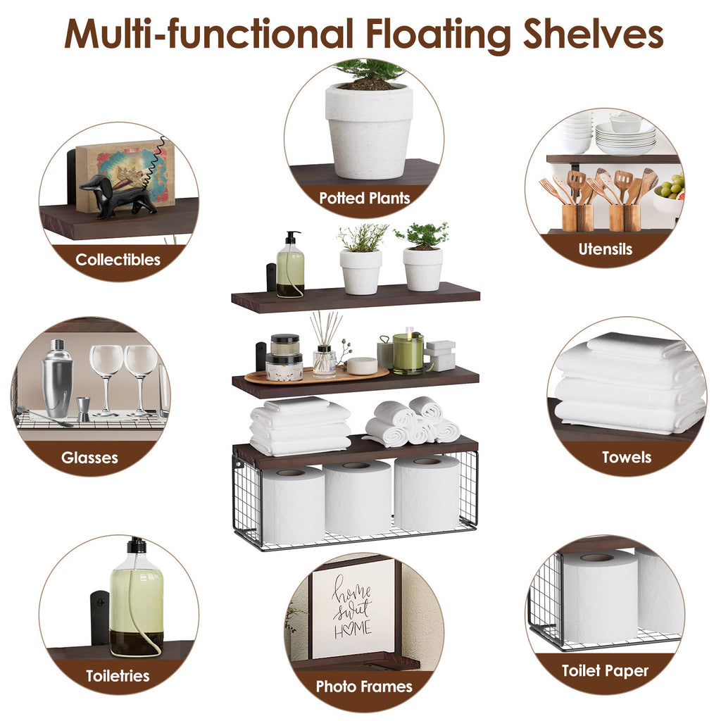 2-in-1 Floating Shelves with Storage Basket