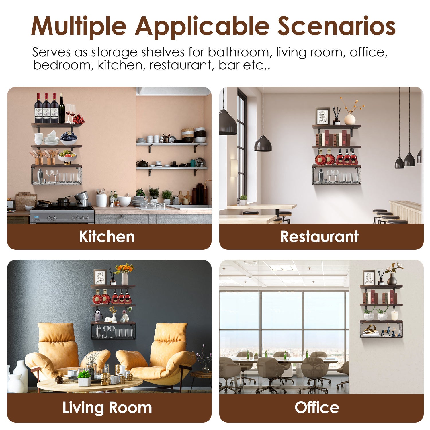 2-in-1 Floating Shelves with Storage Basket