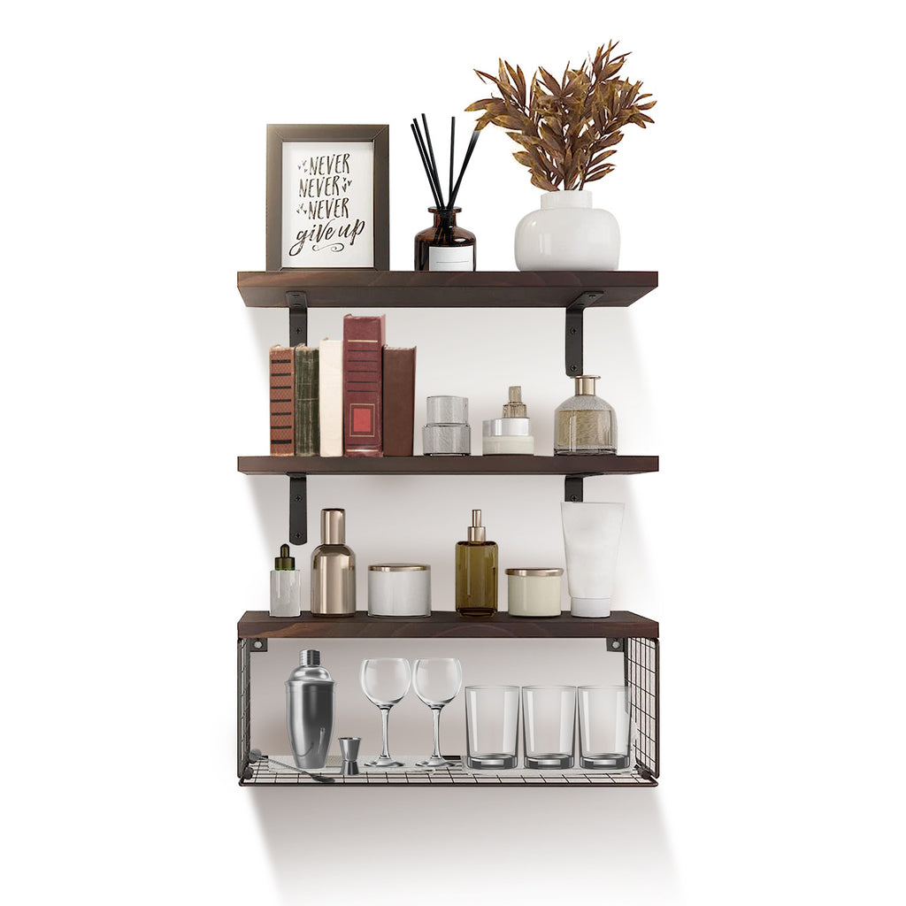 2-in-1 Floating Shelves with Storage Basket