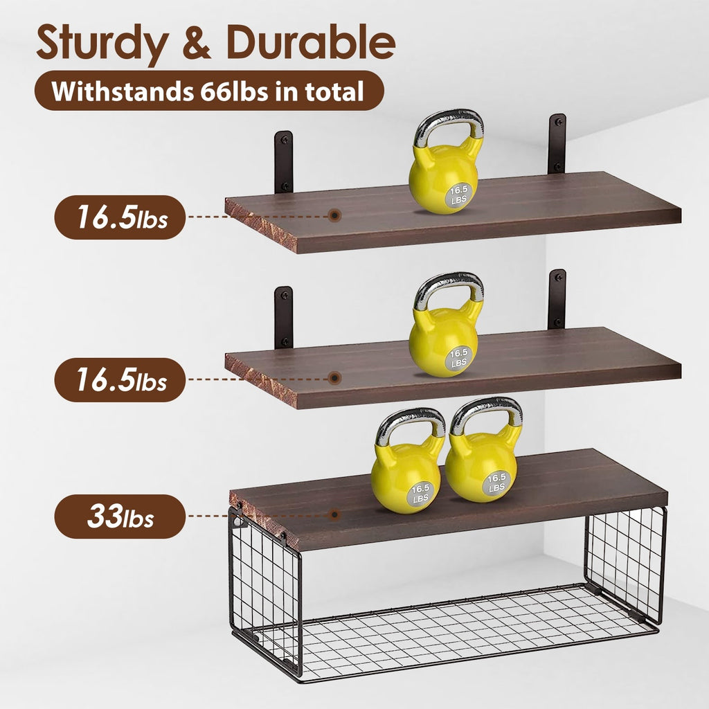 2-in-1 Floating Shelves with Storage Basket