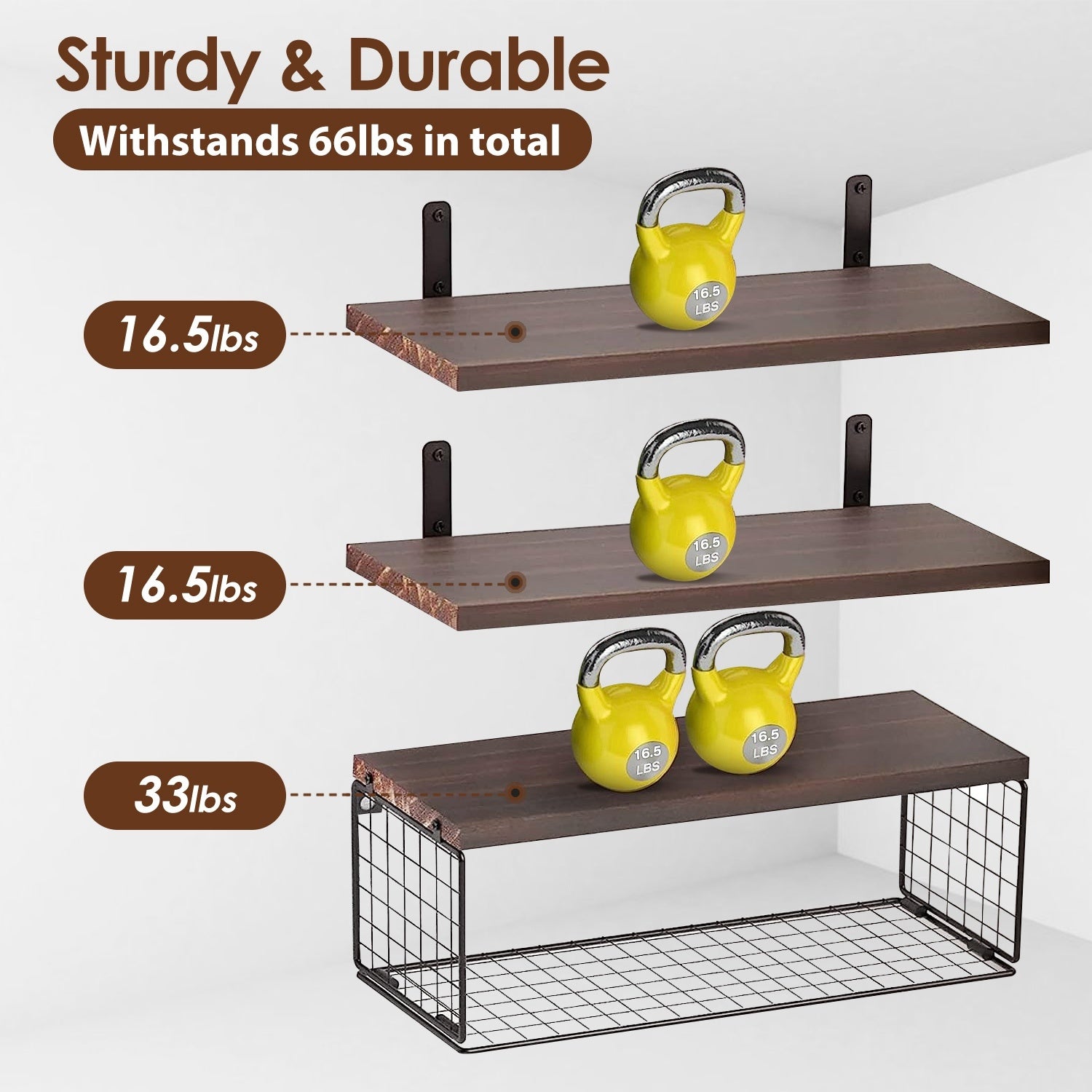 2-in-1 Floating Shelves with Storage Basket